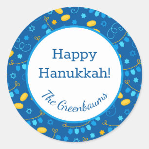 Sticker Rond Hanoukka Dreidels