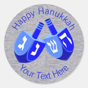 Sticker Rond Hanoukka Dreidels En Bleu Conception Pour Enfants 