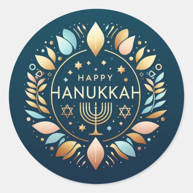 Sticker Rond Hanoukka heureuse avec Menorah (Devant)