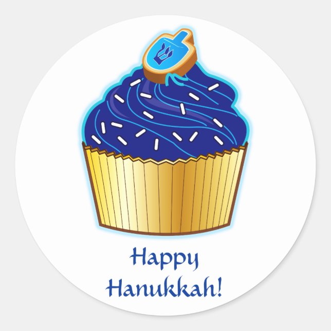 Sticker Rond Hanoukka heureuse : Cupcake avec Cookie sur Blanc (Devant)