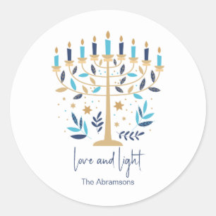 Sticker Rond Hanoukka Love & Light Floral Menorah