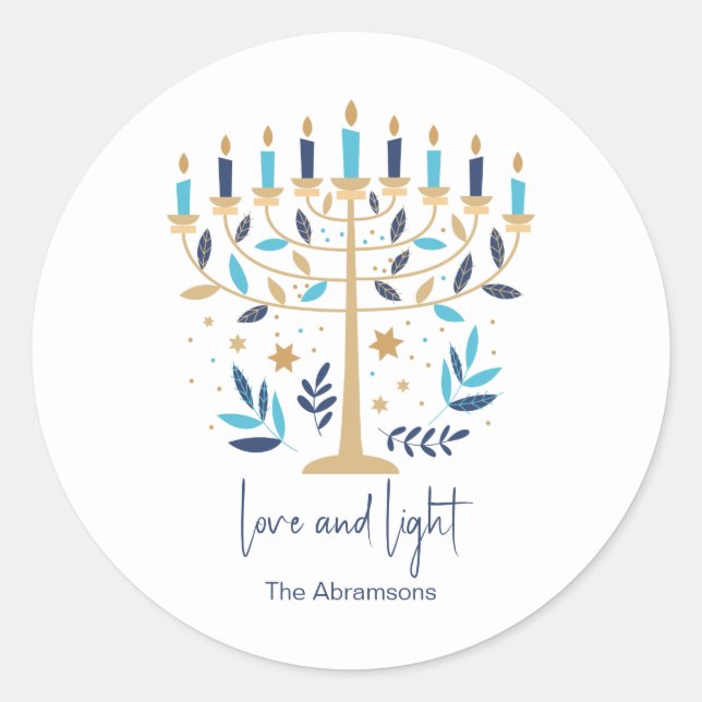 Sticker Rond Hanoukka Love & Light Floral Menorah (Devant)
