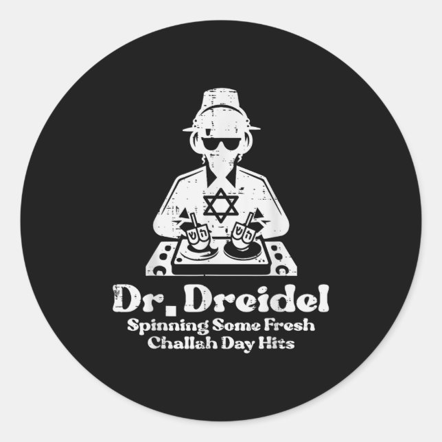 Sticker Rond Hanoukka M. Dreidel Dj Dj Drôle Chanukkah Juifs ho (Devant)