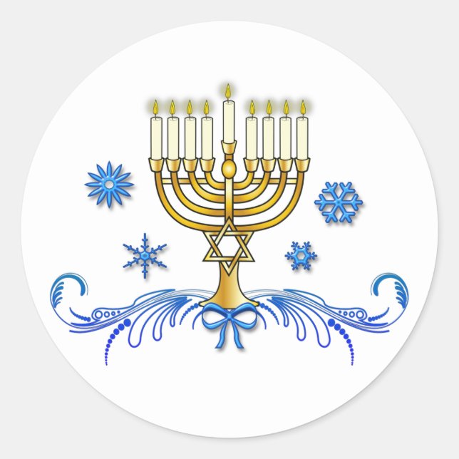 Sticker Rond Hanoukka Menorah avec Étoile de David (Devant)