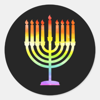 Sticker Rond Hanoukka Menorah Happy Hanoukka