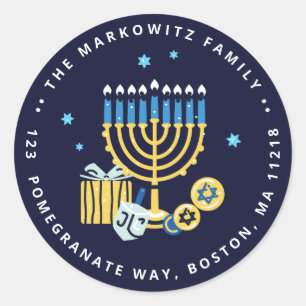 Sticker Rond Hanoukka Personnalisé Menorah Dreidel Classic Roun