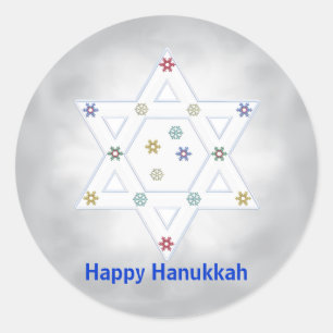 Sticker Rond Hanoukka Star et Snowflakes Grey
