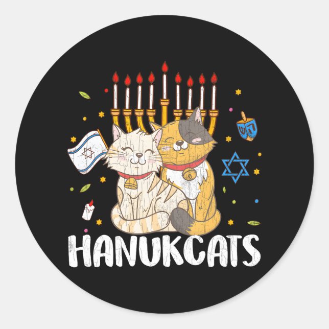 Sticker Rond Hanukcats Drôle Juif Hanoukka Jew Amoureux de la f (Devant)