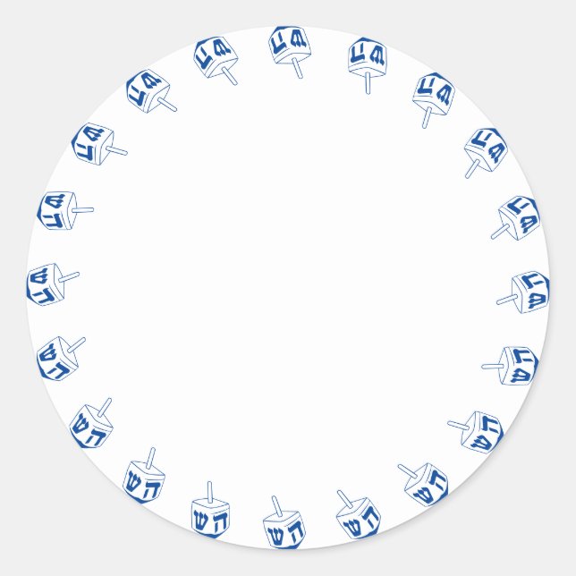 Sticker Rond Hanukkah bleu et blanc bordure dreidel vierge mign (Devant)