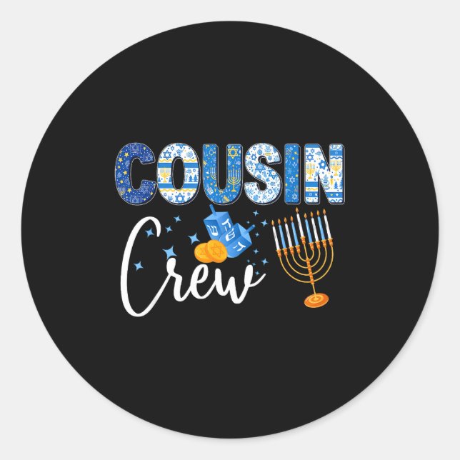 Sticker Rond Hanukkah Cousin Crew Matching Family Christmas Paj (Devant)