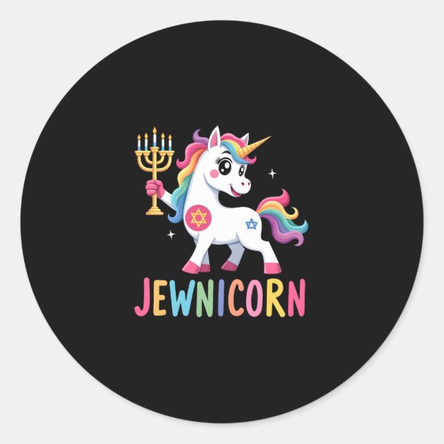 Sticker Rond Hanukkah Dabbing Unicorn Jewnicorn Chanukah Jewish (Devant)