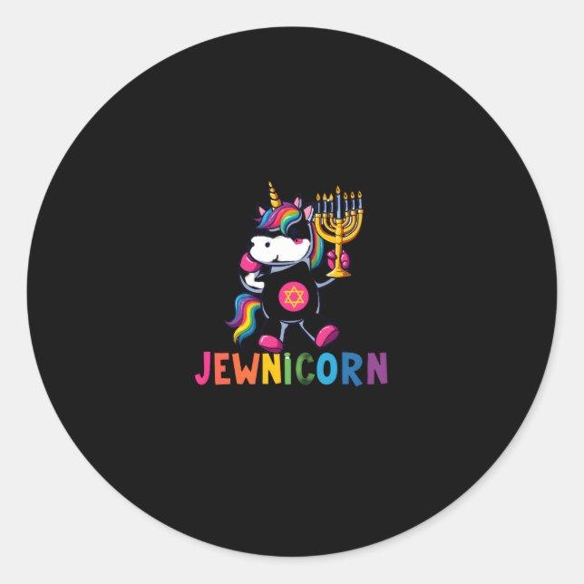Sticker Rond Hanukkah Dabbing Unicorn Jewnicorn Chanukah Jewish (Devant)
