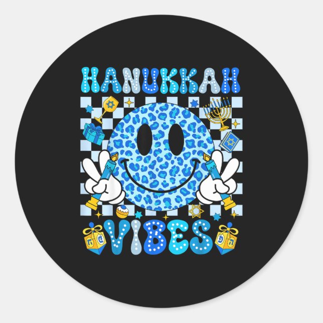 Sticker Rond Hanukkah Vibes Groovy Smile Face Jewish Holiday Ch (Devant)