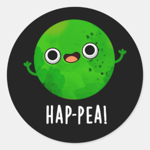 Sticker Rond Hap Pea Funny Happy Pea Pun Dark BG