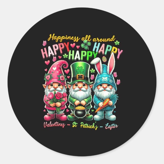 Sticker Rond Hapness Allaround Gnome Happy Valentine St Patrick (Devant)
