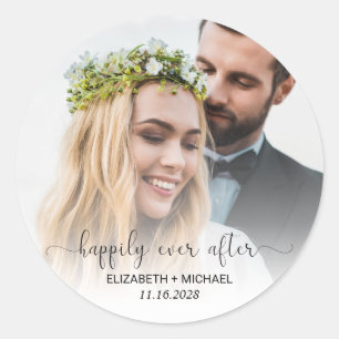 Sticker Rond Happily Ever After Photo Wedding