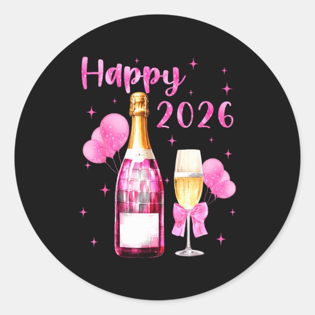 Sticker Rond Happy 2026 Cheers To A New Year 2026 Champagne Coq (Devant)
