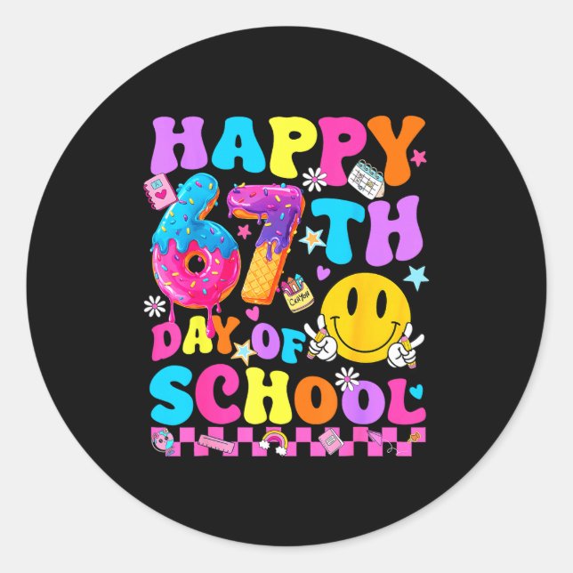 Sticker Rond Happy 67 Days Of School 67th Day Smarter Six Seven (Devant)