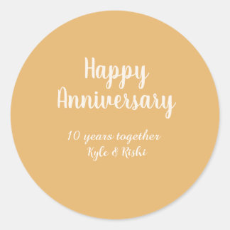 Sticker Rond Happy anniversary golden white 10 years name date