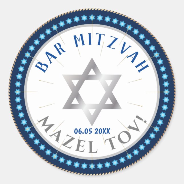 Sticker Rond Happy Bar Mitzvah 20XX bleu décoratif (Devant)