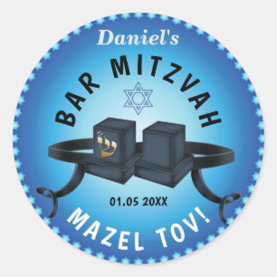 Sticker Rond Happy Bar Mitzvah 20XX bleu décoratif
