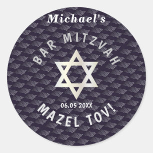 Sticker Rond Happy Bar Mitzvah 20XX bleu marine motif élégant