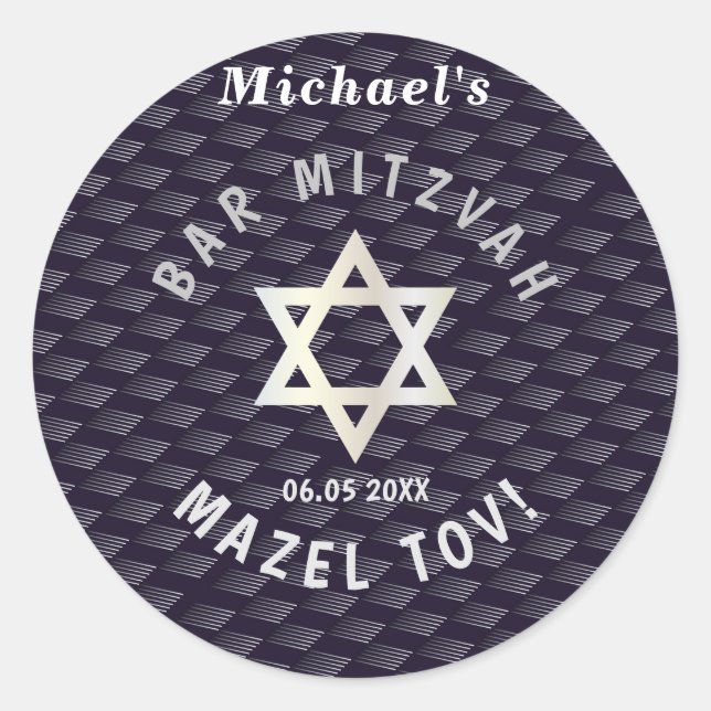 Sticker Rond Happy Bar Mitzvah 20XX bleu marine motif élégant (Devant)