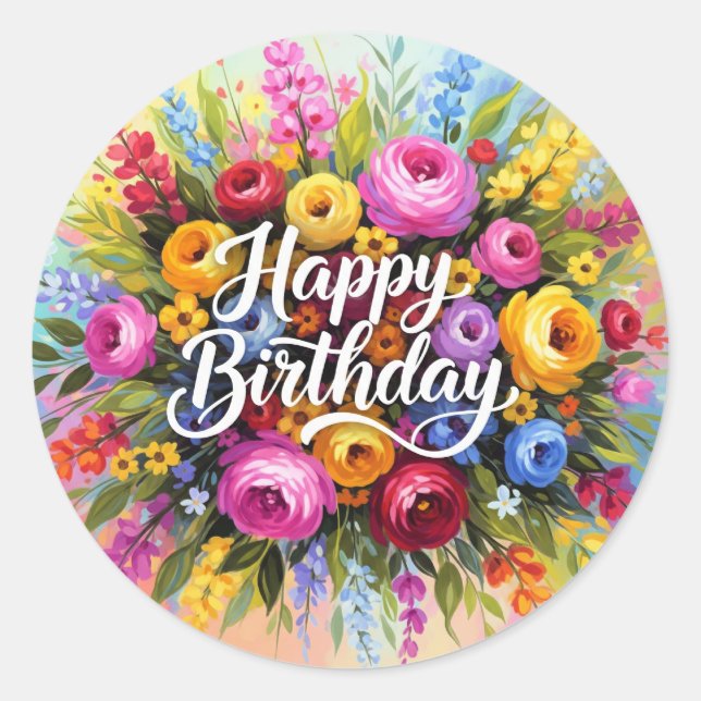 Sticker Rond Happy Birthday Greetings (Devant)