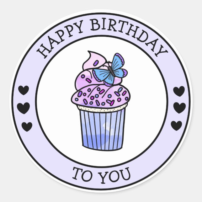 Sticker Rond Happy Birthday To You Cute Cupcake (Devant)