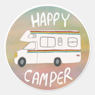 Sticker Rond Happy Camper Rainbow RV Sunset Motorhome RV