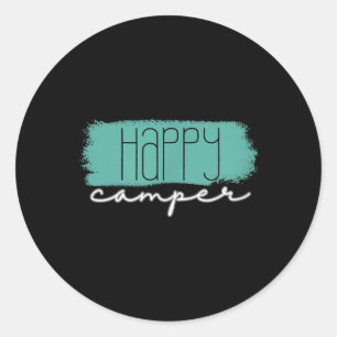 Sticker Rond Happy Camper Retro Brushstroke - Ambiance Camping