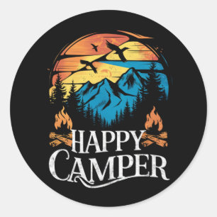Sticker Rond Happy Camper Retro Vintage Matching Camping Crew