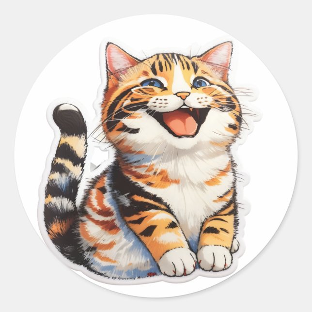 Sticker Rond Happy Cat (Devant)