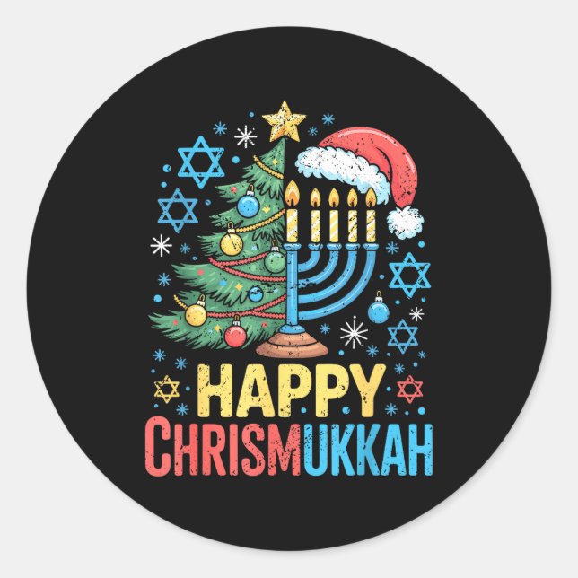 Sticker Rond Happy Chrismukkah Holiday Christmas And Hanukkah S (Devant)