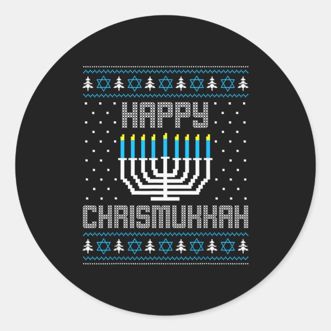 Sticker Rond Happy Chrismukkah Menorah Ugly Sweater Christmas H (Devant)
