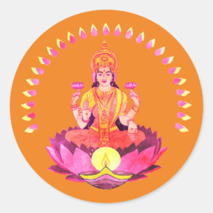 Sticker Rond Happy Diwali - Deepalavi Lakshmi Goddess 1