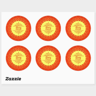Sticker Rond Happy Diwali Orange Cream Mandala Modern