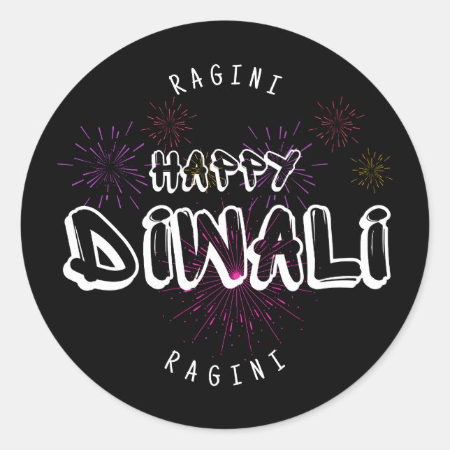 Sticker Rond Happy Diwali - personnalisable et personnalisé (Devant)