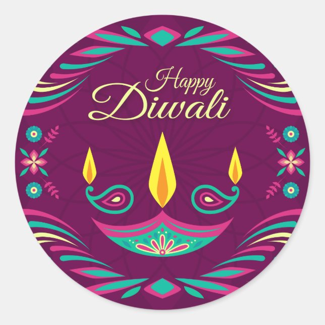 Sticker Rond Happy Diwali violet bougie plat illustration (Devant)