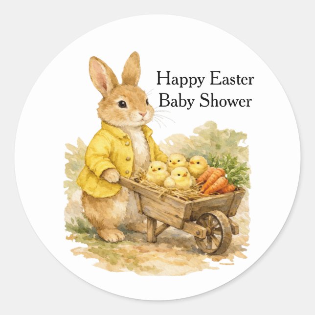Sticker Rond Happy Easter Bunny Rabbit Baby Shower (Devant)