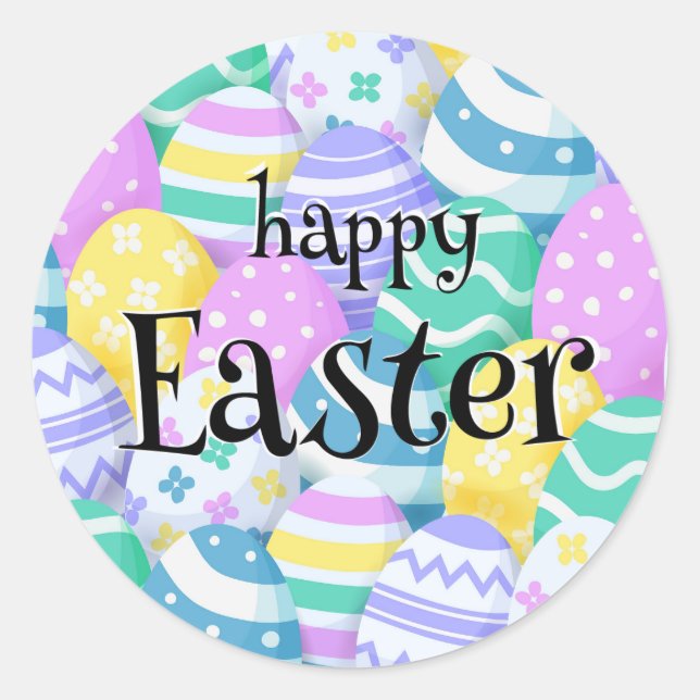 Sticker Rond Happy Easter Colorful Eggs Background (Devant)