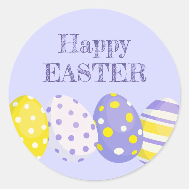 Sticker Rond Happy Easter Eggs Purple Background (Devant)