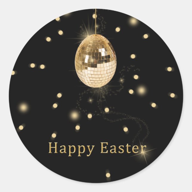 Sticker Rond Happy Easter Gold Disco Ball (Devant)