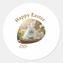 Happy Easter white bunny year photo family name 