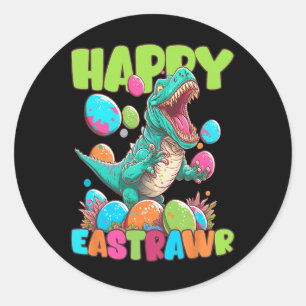 Sticker Rond Happy Eastrawr Tout-Petits Garçons Dinosaure de Pâ