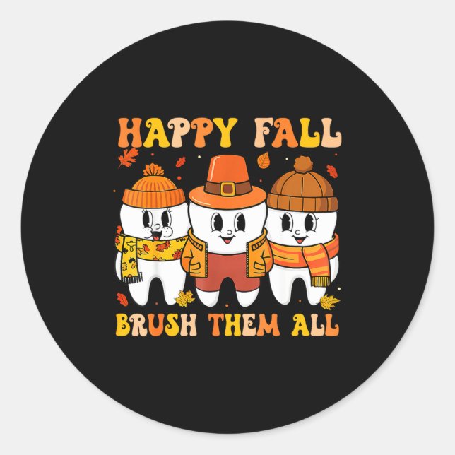 Sticker Rond Happy Fall Bruhem All Teeth Thanksgiving Dental De (Devant)