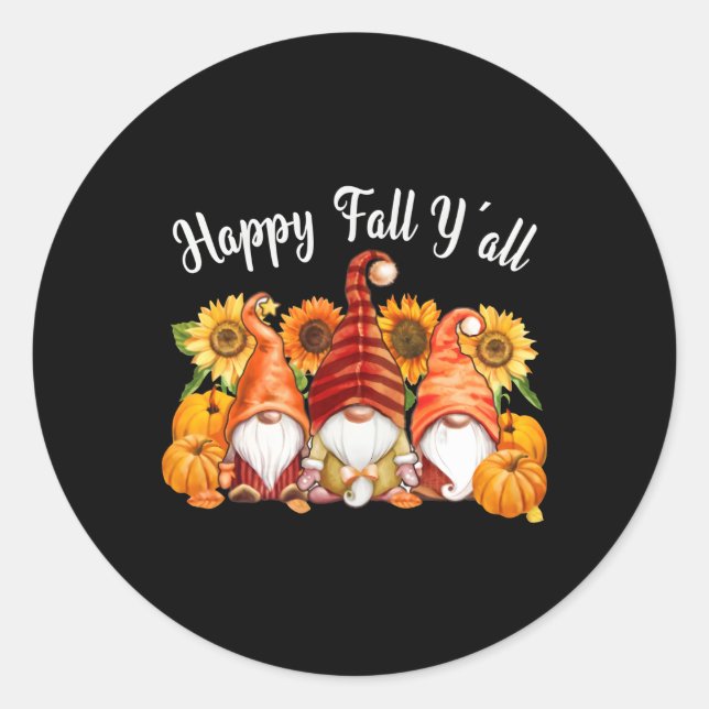 Sticker Rond Happy Fall Y`All Gnomes Thanksgiving (Devant)