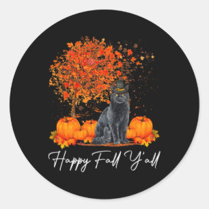 Sticker Rond Happy Fall Y'all Citrouille Chat Thanksgiving Seco
