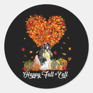 Sticker Rond Happy Fall Y'all Funny Shih Tzu Citrouilles d'auto