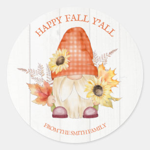 Sticker Rond Happy Fall Y'All Gnome
